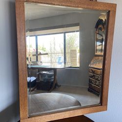 1930’s Solid Oak Beveled Mirror