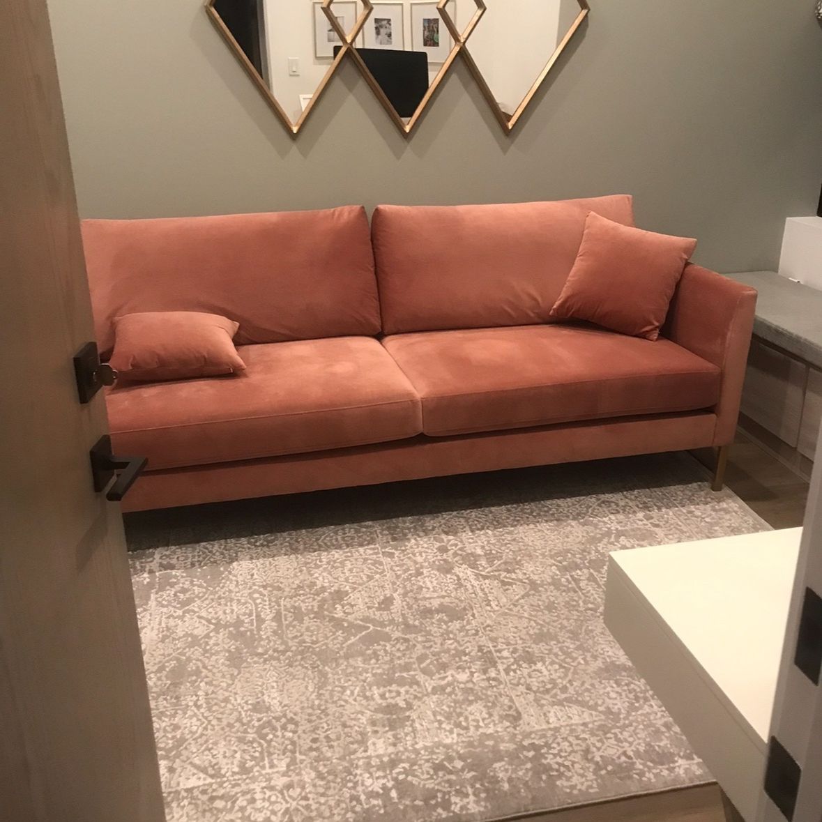 Pink velvet sofa 