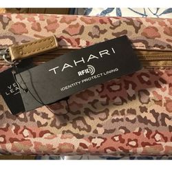 Tahari Vegan Leather RFID Multi Color Tri-Fold Wallet With Outer Zip Orig $60