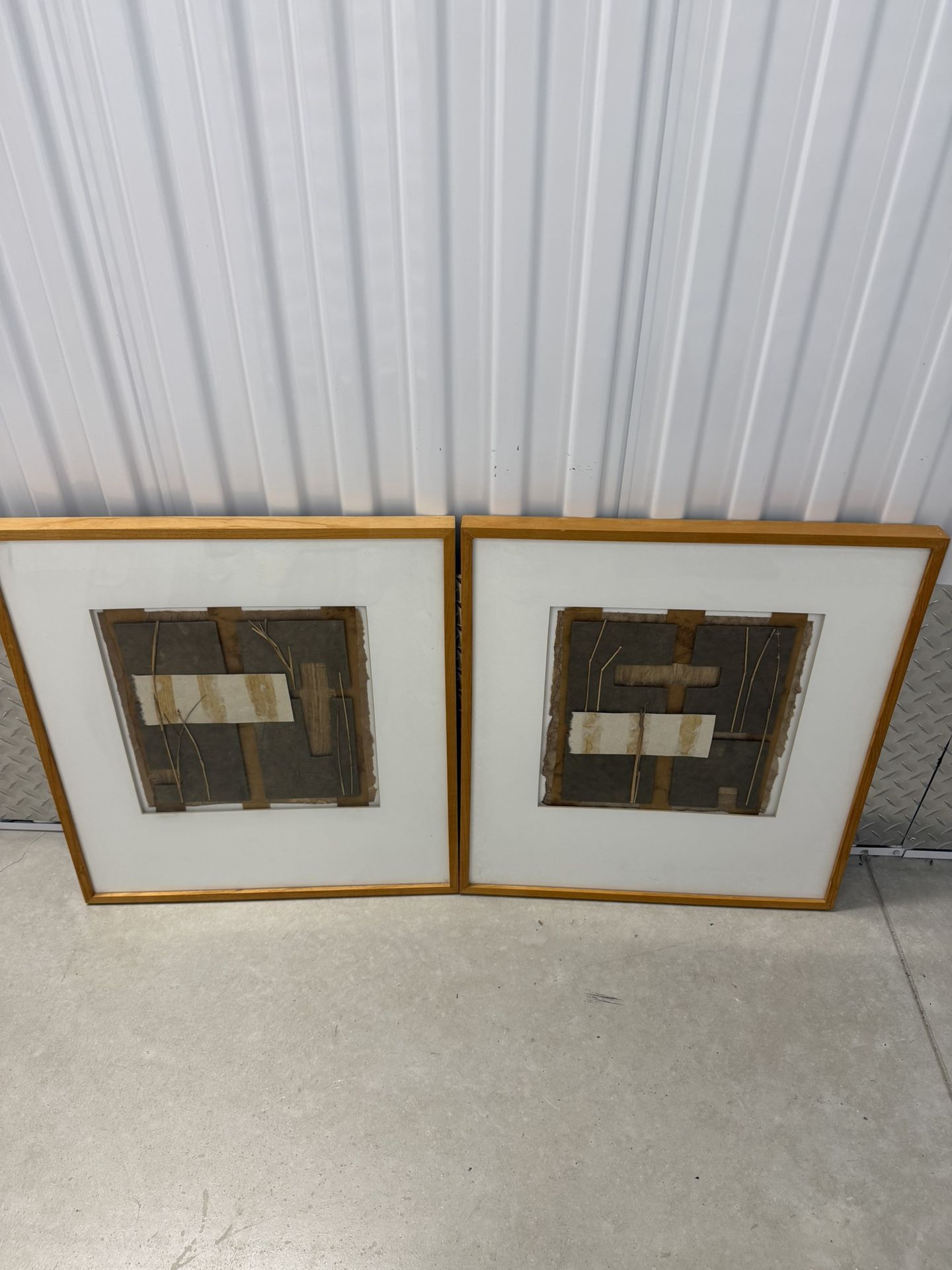 2 Large Matching Abstract Wall Art Frames – Neutral Decor – $180