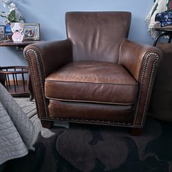 Pottery Barn Irving Roll Arm Leather Armchair