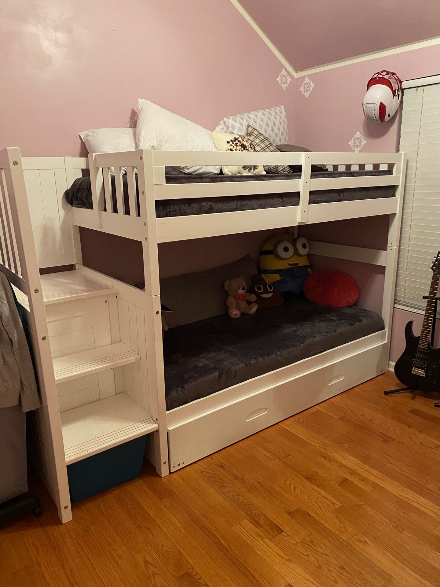 Twin sized bunk bed with two mattresses included