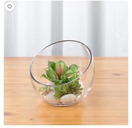 Clear Slant Cut Bowl Glass Vase, Glass Terrarium, Candy Dish, Glassware, Vidrio succulent, candle,