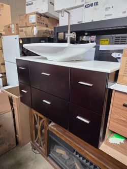 Modern Floating Bathroom Vanity 47" with Vessel Sink and Faucet