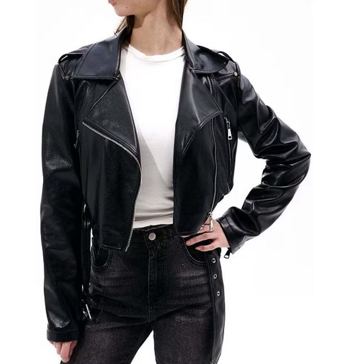 Azalea Wang Remy faux leather moto biker jacket L