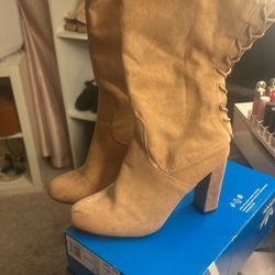 Use Camel Color Boot High Up To The Knee Good Condition Size 9