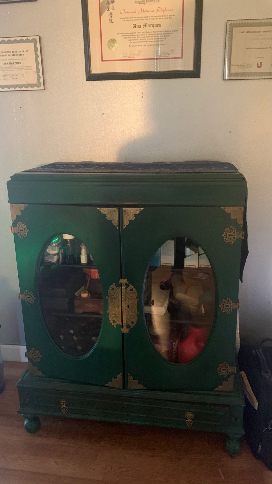 Green antique cabinet
