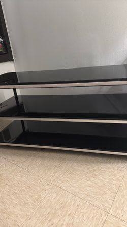 Sleek Modern 3-Tier Black Glass TV Stand & Media Console