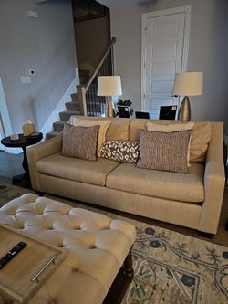 Pottery Barn York Slope Arm Upholstered Sofa – Neutral Performance Herringbone