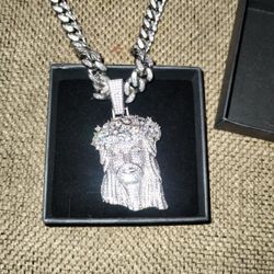 Iced Out Miami Cuban Jesus Chain /Charm