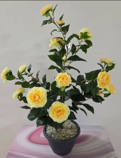 *** CLEARANCE *** 3ft Faux Yellow Camellia Topped with Citrine Stone in a 9in Planter @ Lasting Creations