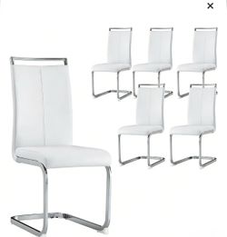 Set of 6 White Faux Leather Dining Chairs