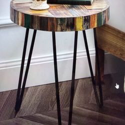 Rustic Industrial Tripod End Table - Wood & Metal Side Table