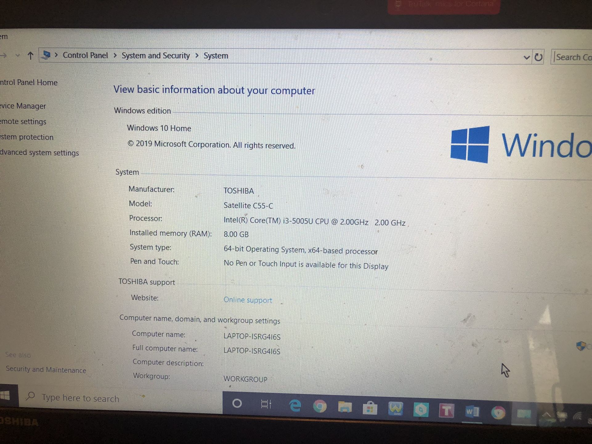Toshiba Satellite i3 Windows 10 Laptop