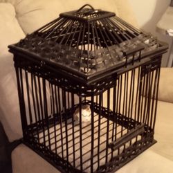 Antique Woven Bamboo And Wire Birdcage