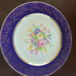 23 Kt GOLD Encrusted 10" DINNER PLATE Floral Century by Salem