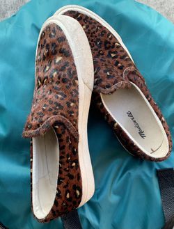 Madewell Sidewalk Slip On Sneakers 6 M Calf Hair Leopard Print Casual Brown