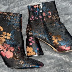 Jacquard Floral Print Ankle Boots Size 37/Runs Small US 6 
