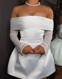 White mini beaded dress with detachable sleeves