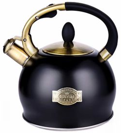 SUSTEAS Whistling Tea Kettle, 2.7QT Food-Grade Steel Teapot, BLACK