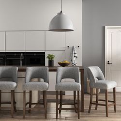 Bar Stools Set of 4, 26" Upholstered Counter Height Bar Stools,Modern Counter Stools with Wood Legs for Kitchen Island Dining Room Bar,Grey