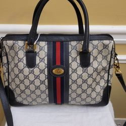 Gucci Navy  Supreme Ophidia Coated Canvas Satchel Handbag 