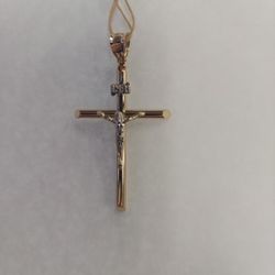 14k 1.8g 2 Tone Crucifix Pendant