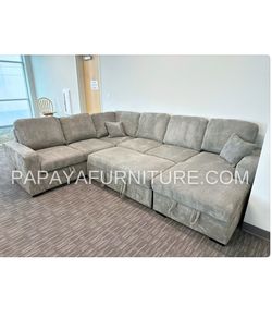 New! Fog Grey Sectional Sofa Bed, Sectionals, Sofa, Couch, Corduroy Sectional Sofa With Storage, Sleeper Sofa. Sofabed, Sofa Bed,U-Shaped Sectionals