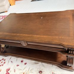 Cherry Wood Coffee Table With Two Matching End Tables 