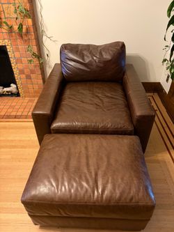 Restoration Hardware Maxwell Leather Chair and Ottoman