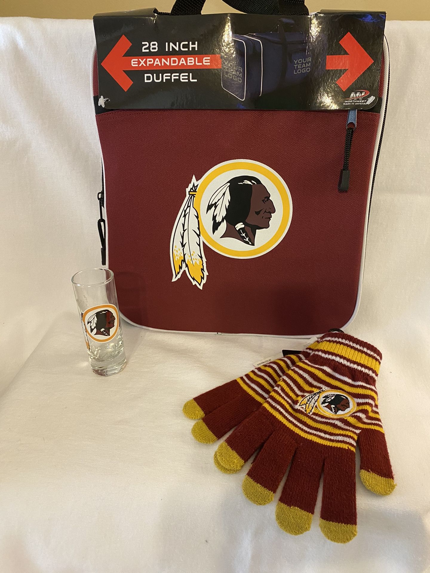 Washington Redskins shot glass gloves duffle bag