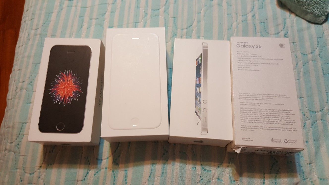 Box one iPhone 5 . one iPhone SE . one iPhone 6 . one galaxis s6 $10 ech only Boxes