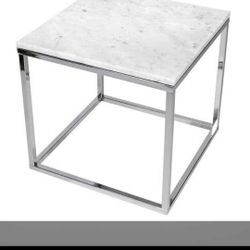 SET OF END TABLE TemaHome Prairie 20"X20" Marble Top/white Steel Legs