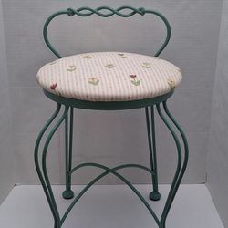 Wrought Iron Vanity Stool With Floral Cushion