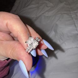 14K White Gold Lab Grown Diamond Engagement Ring & Wedding Band Set – 4 3/8 CT