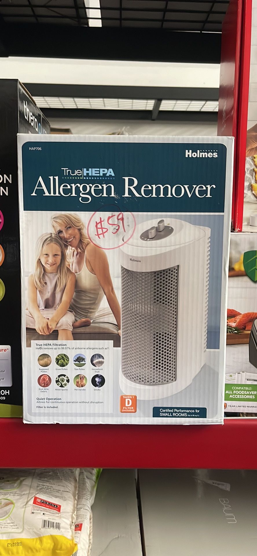 Holmes True HEPA Allergen Remover Mini Tower Air Purifier with Optional Ionizer | Small Space Air Purifier, White (HAP706).