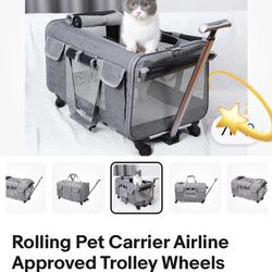 Rolling  Pet Carrier Suitcase Airline Approved Trolley Wheels