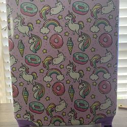 Girl’s Suitcase Light Purple Unicorn Snow Cone & Donut Design 