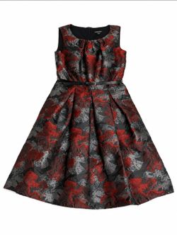NWT! Roz & Ali Black & Red Floral Jacquard Fit & Flare Dress Size 4
