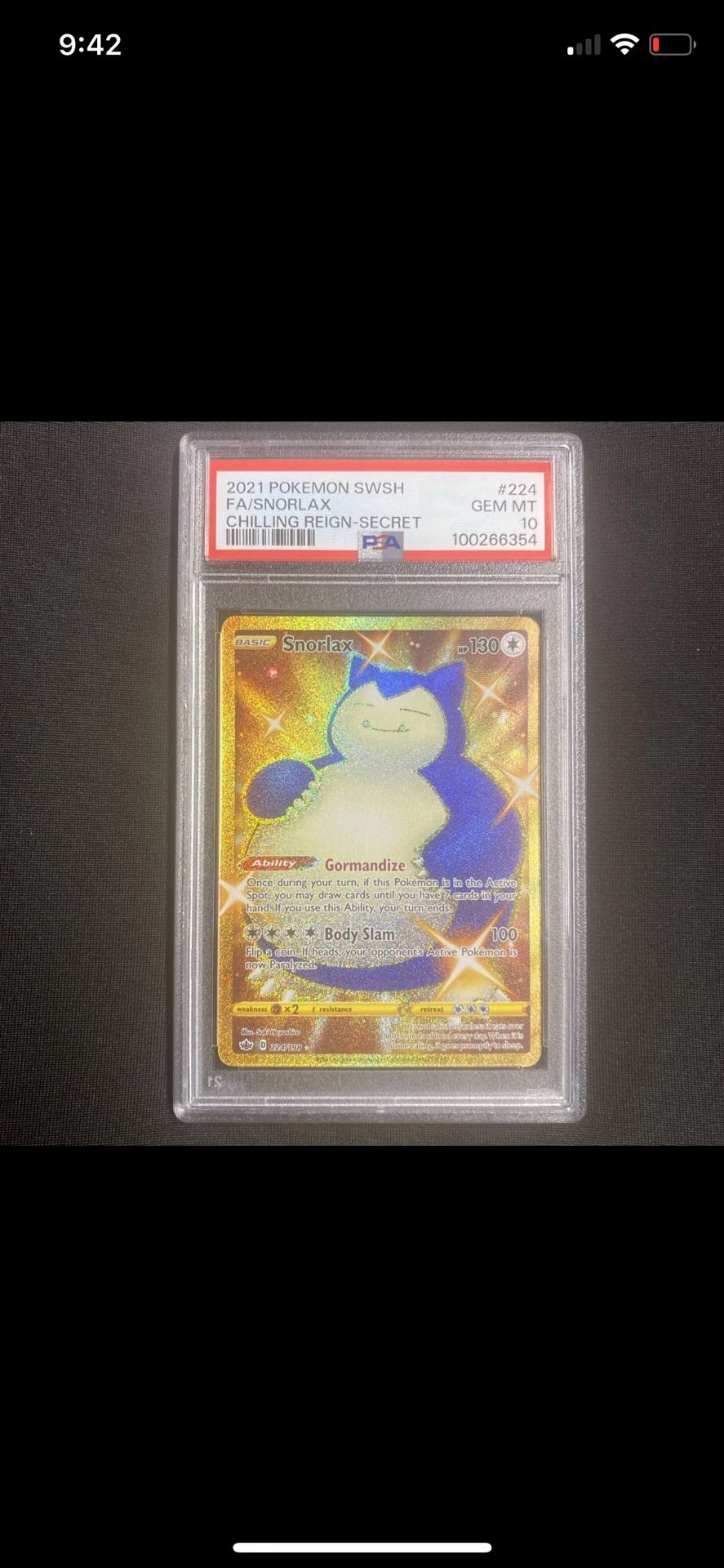 Snorlax 224/198 Chilling Reign Pokemon PSA 10 Gem Mint Gold Secret Rare