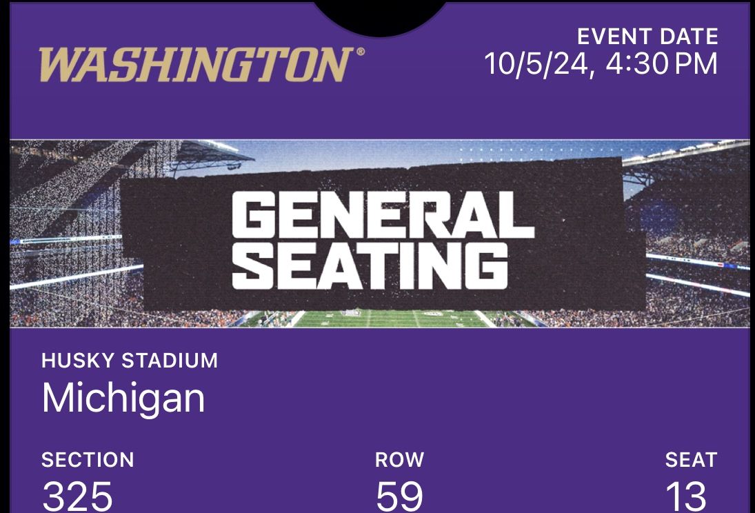 2 Tickets To UW vs Michigan Game Today. $80 Each