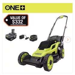 NEW IN BOX RYOBI ONE+ 18V 13 in. Cordless Battery Walk Behind Push Lawn Mower with 4.0 Ah Battery and Charger
