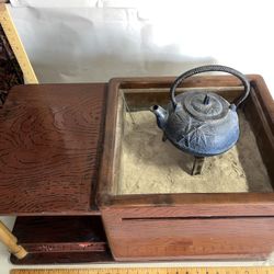 Vintage Japanese Keyaki Wood Hibachi Copper Lined Coffee/Tea Table