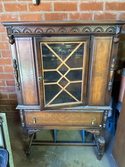 Antique Wood Display Cabinet with Glass Door