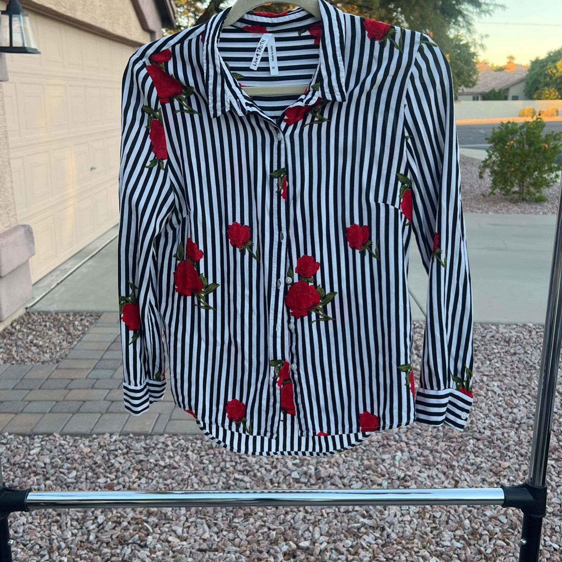 Striped Roses Button Up Shirt