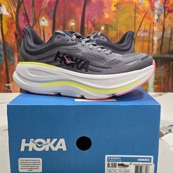 Hoka One W Bondi 9 Grey Pink Size 8.5B Women's Running Shoes