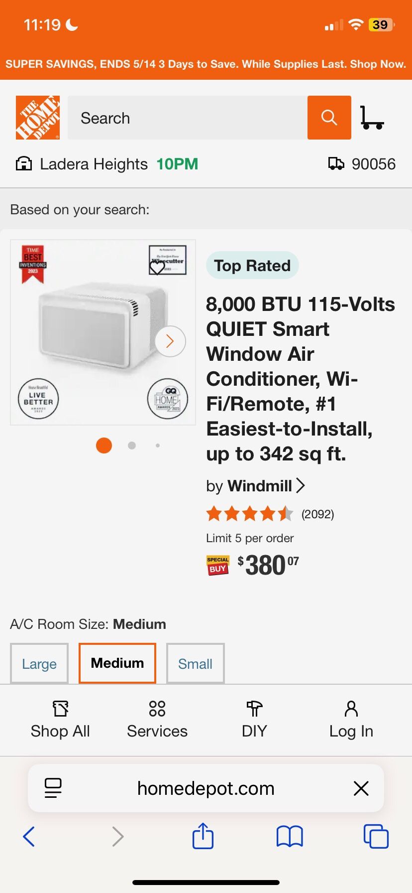 Windmill Window Air Conditioner. 8000 BTU