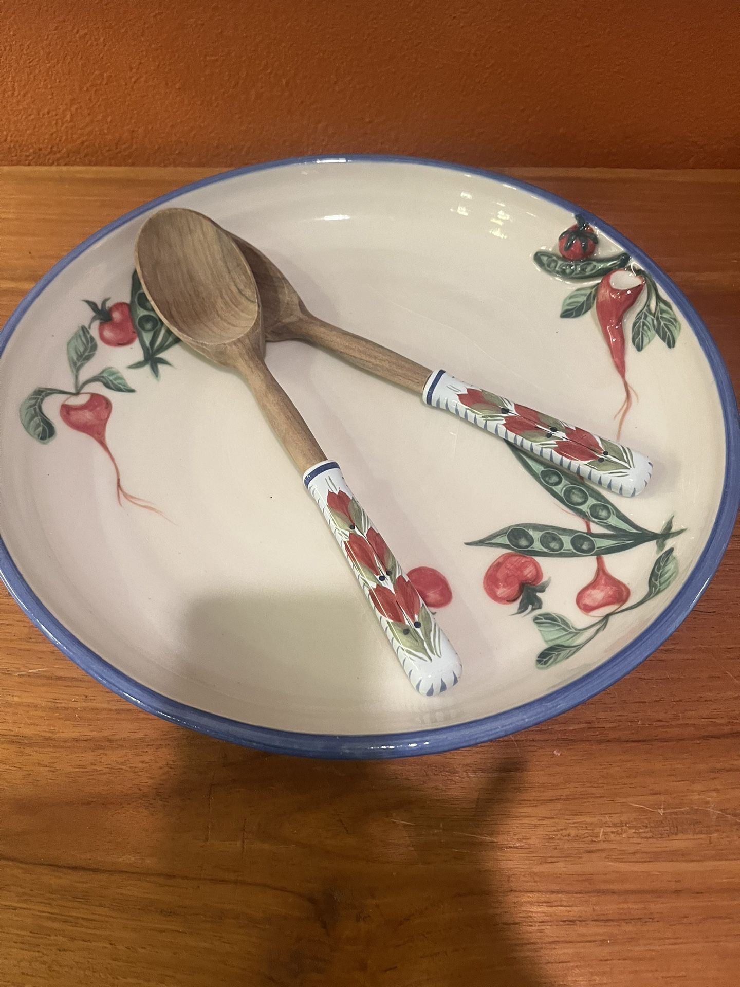 Handpainted  Serving Platter And French Serving Spoons
