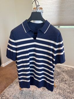 Lululemon Merino Wool Knit Polo, Navy/White Stripe, Large