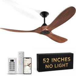Outdoor Ceiling Fans without Light: 52 Inch 3 Blade Modern Walnut Ceiling Fan - Ceiling Fans no Lights and Remote Wall APP Control - Indoor Ceiling Fa